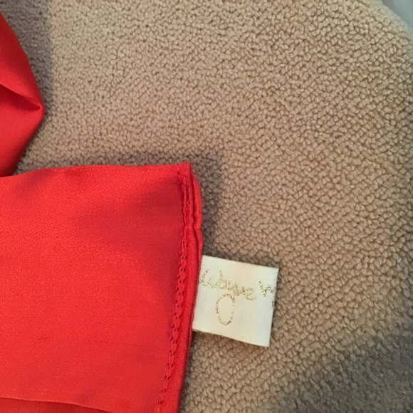 NWT Katherine’s Collection Red Satin scarf w/removable flower accent, 64” long - Picture 9 of 13